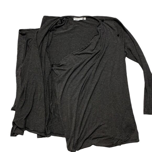 HABITAT CLOTHES TO LIVE IN Gray Black Stripe Rayon Knit Draped Cardigan Small - Picture 5 of 12